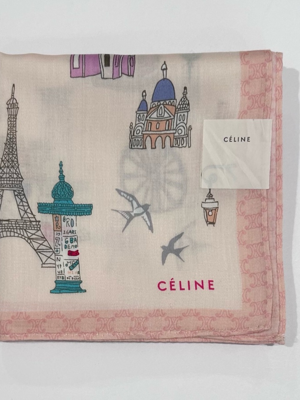NWT Women Handkerchief Celine Pink Eiffel Paris Cotton Pocket Square 20” - Picture 2 of 6